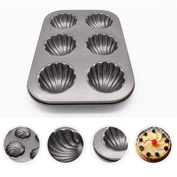 Shell Shaped 6 Hole Non-Stick Flat Bottom Carbon Steel DIY Muffin Backing Tray