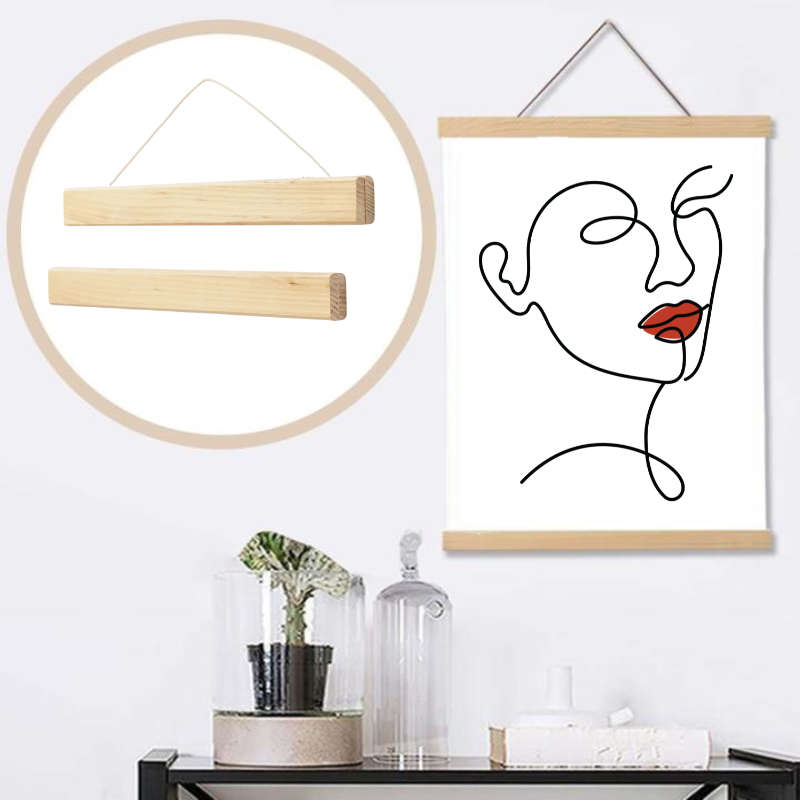 A3-Size Line Drawing Wall Art Print with Magnetic Solid Natural Wooden Poster Hanger Frame