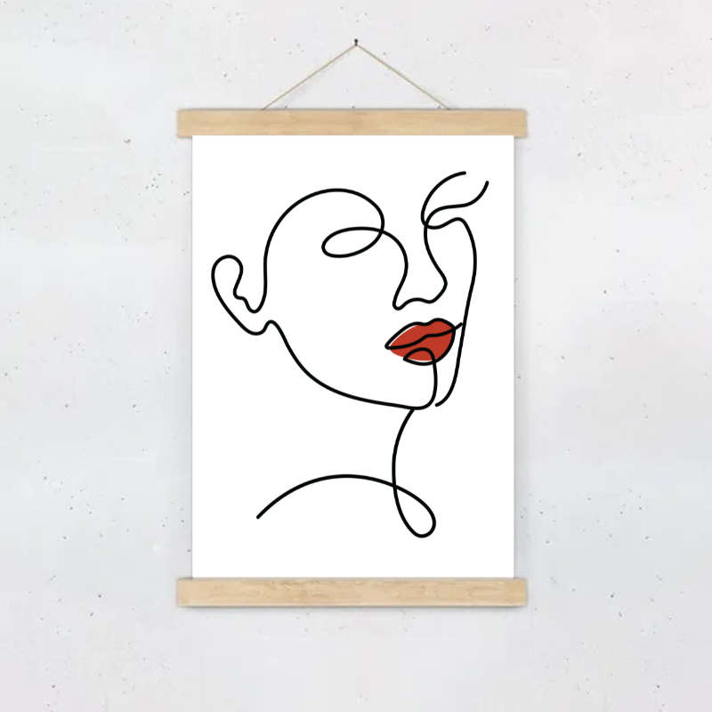 A3-Size Line Drawing Wall Art Print with Magnetic Solid Natural Wooden Poster Hanger Frame