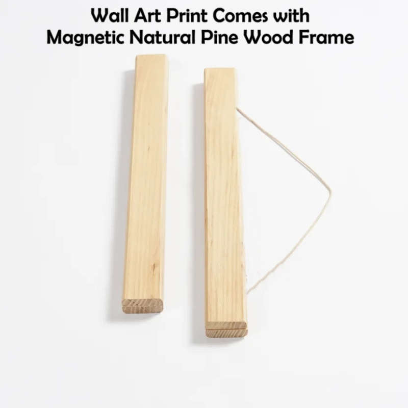 A3-Size Line Drawing Wall Art Print with Magnetic Solid Natural Wooden Poster Hanger Frame