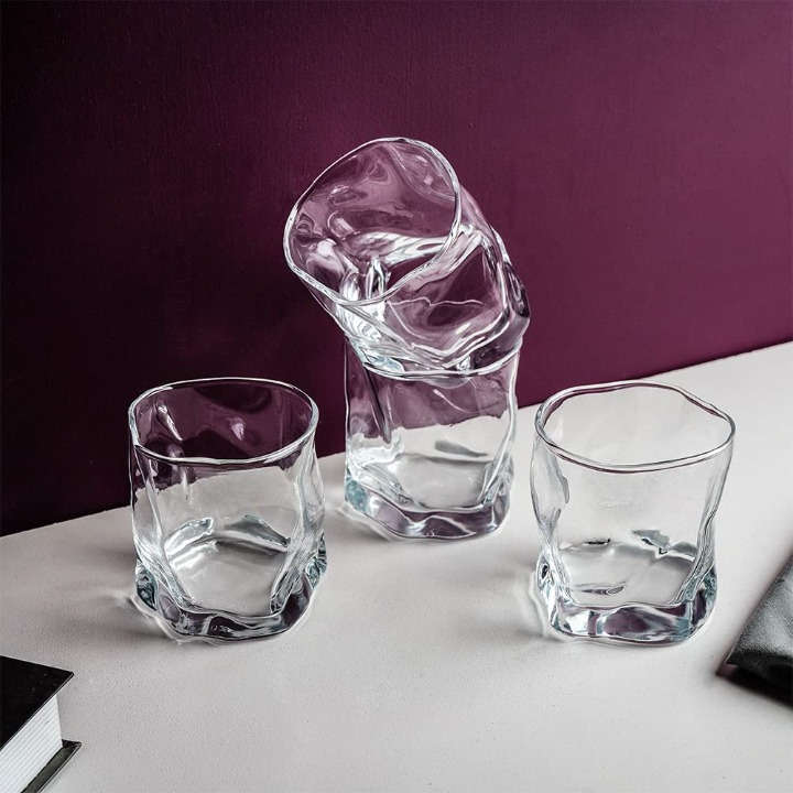 Whiskey Glasses - Set Of 6 Clear Artistic Wave Design Whiskey Glasses