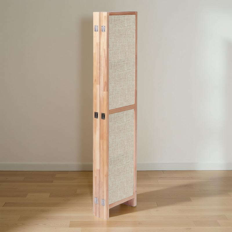 Partition Room Divider - 4 Panel Fabric Folding Screen Room Divider with Solid Wooden Frames