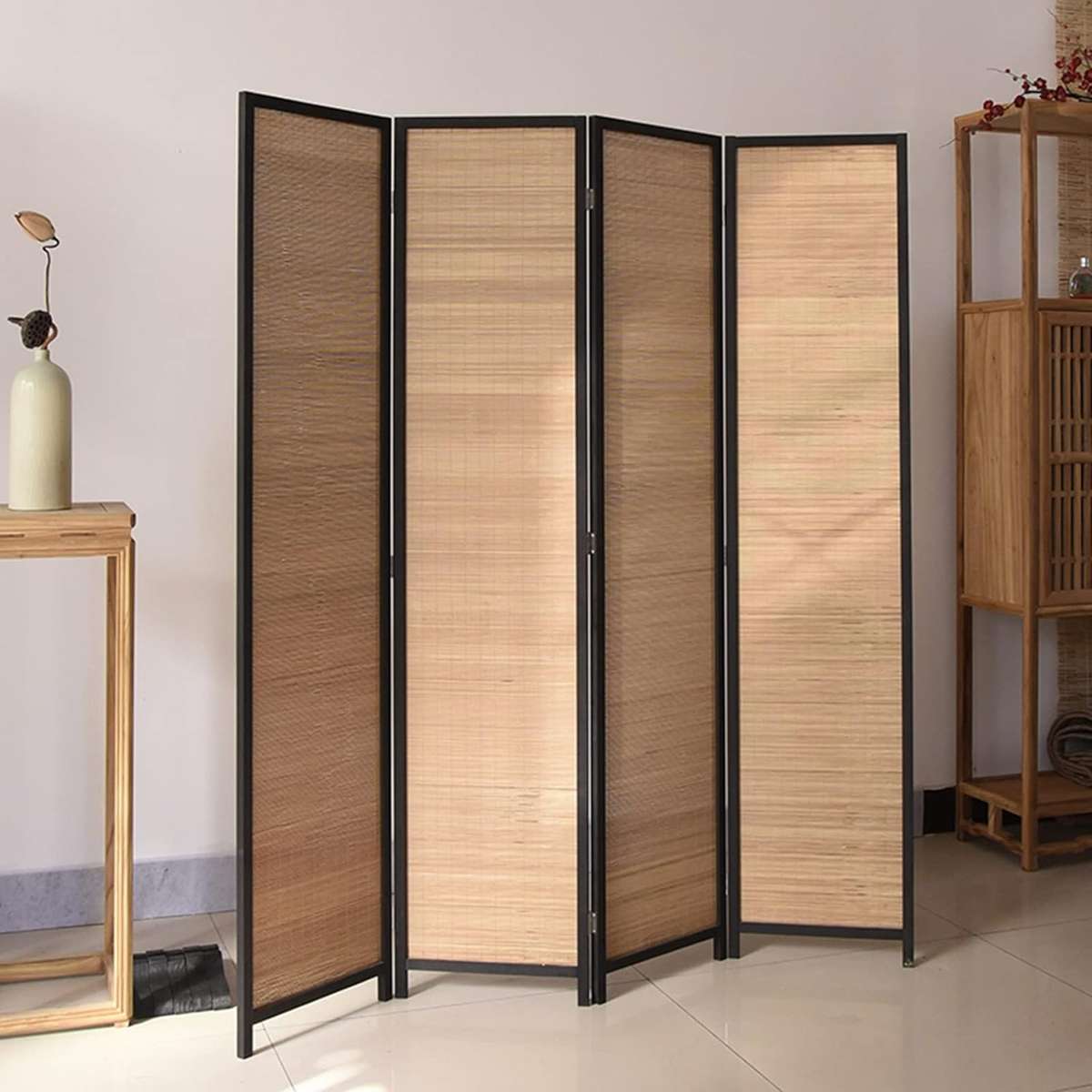 Folding Modern Simplicity Bamboo 4 Panel Screen Room Divider
