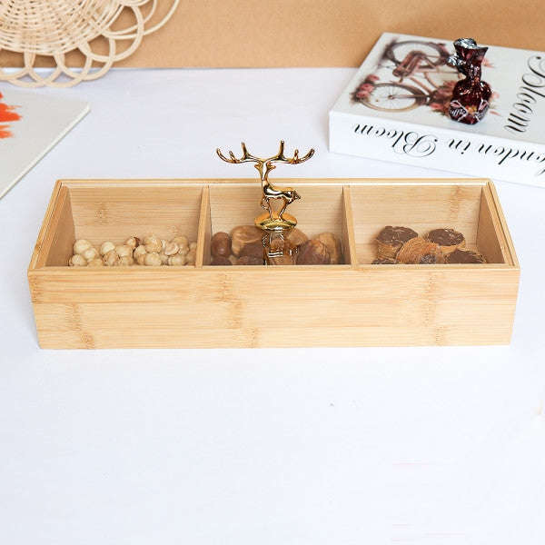 Multifunction Eco-Friendly 3-Section Bamboo Dry Fruit Snack Storage Box with Lid