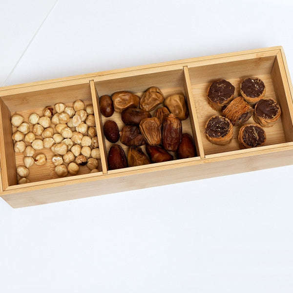 Multifunction Eco-Friendly 3-Section Bamboo Dry Fruit Snack Storage Box with Lid