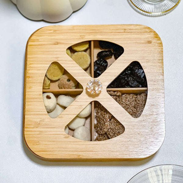 Multifunction Eco-Friendly 4-Section Bamboo Dry Fruit Snack Storage Box with Lid