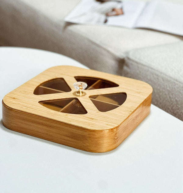 Multifunction Eco-Friendly 4-Section Bamboo Dry Fruit Snack Storage Box with Lid