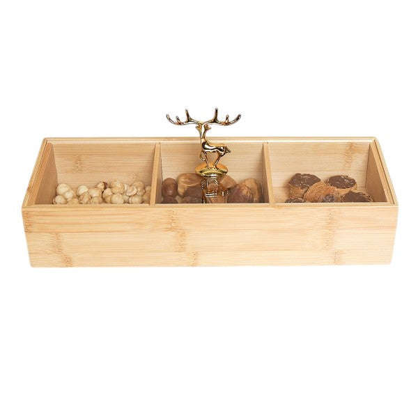 Multifunction Eco-Friendly 3-Section Bamboo Dry Fruit Snack Storage Box with Lid
