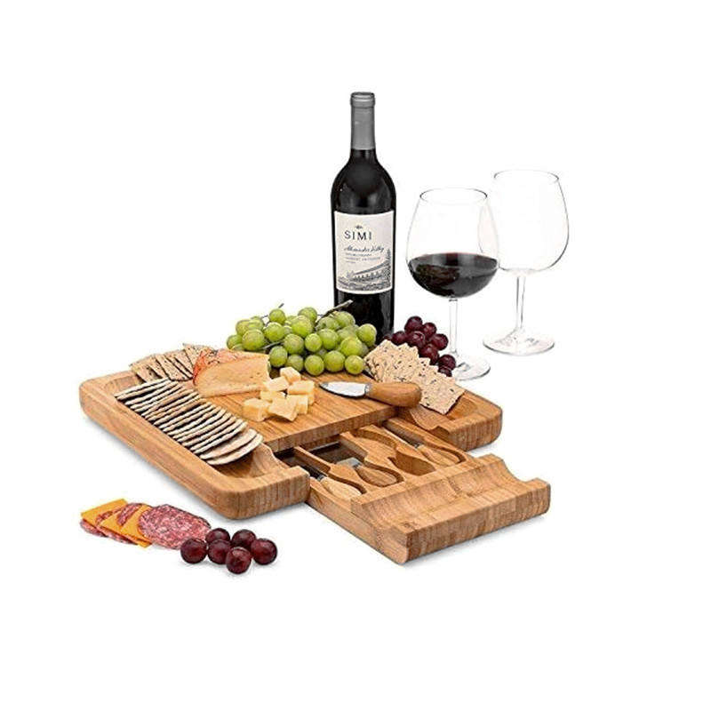 Bamboo Serving Platter Set - Natural Flat Wood Bamboo Cutting Board Serving Platter with 4 Stainl...