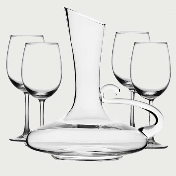 Wine Decanter Set - Stylish Oblique Opening Design Wine Decanter with Handle and Glasses (Set of 5)