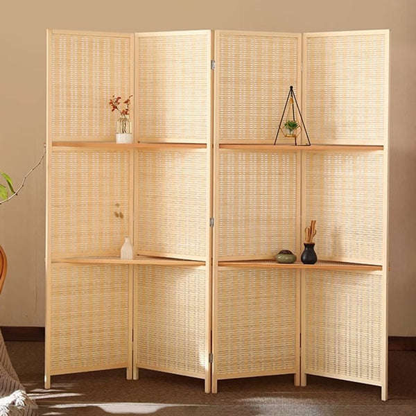 Partition Room Divider - Bamboo Foldable Home Office Divider Partition Wall with Removable Storag...
