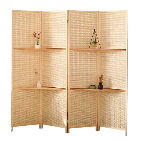Partition Room Divider - Bamboo Foldable Home Office Divider Partition Wall with Removable Storag...