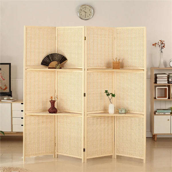Partition Room Divider - Bamboo Foldable Home Office Divider Partition Wall with Removable Storag...
