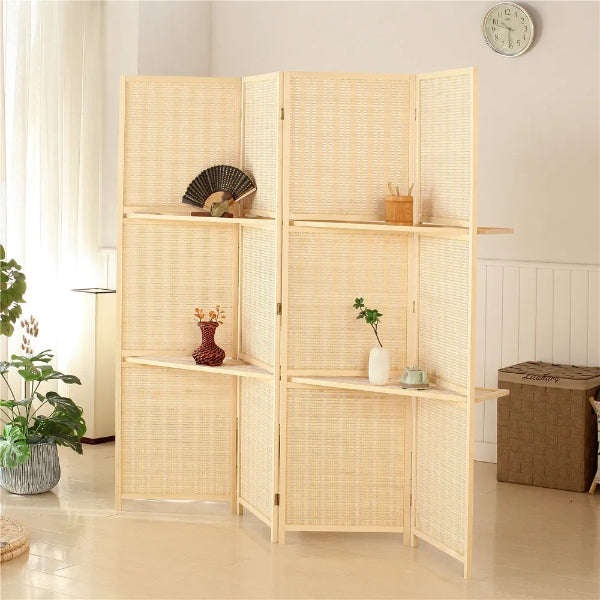 Partition Room Divider - Bamboo Foldable Home Office Divider Partition Wall with Removable Storag...