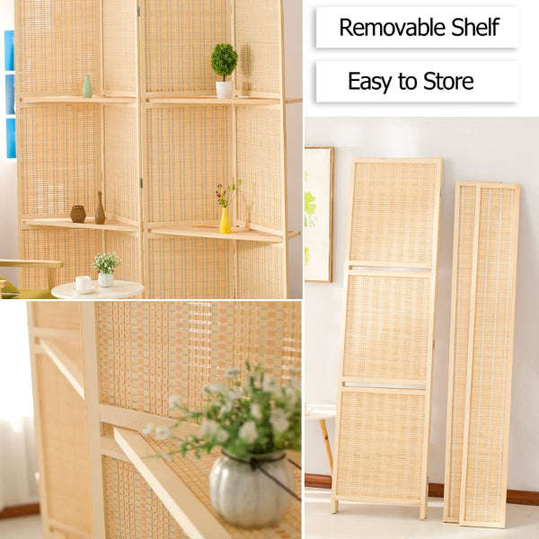 Partition Room Divider - Bamboo Foldable Home Office Divider Partition Wall with Removable Storag...