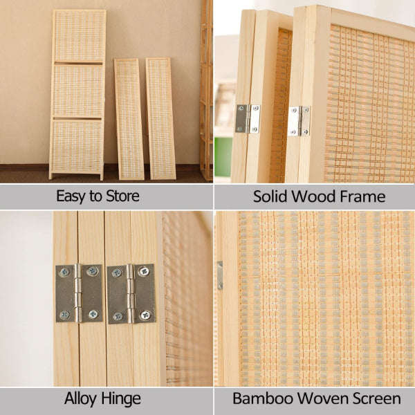 Partition Room Divider - Bamboo Foldable Home Office Divider Partition Wall with Removable Storag...