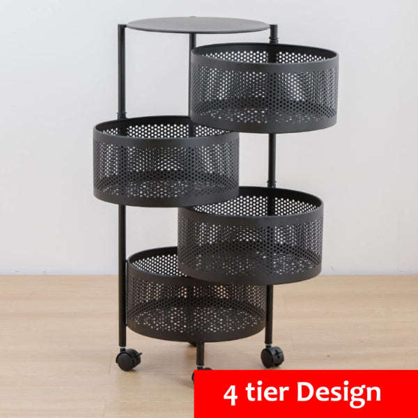 Rotating Kitchen Storage Rolling Mobile Metal Mesh Rack Vegetable Cart