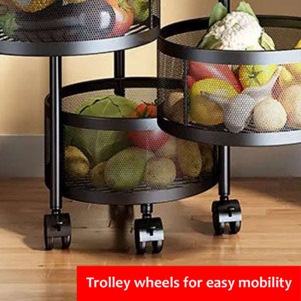 Rotating Kitchen Storage Rolling Mobile Metal Mesh Rack Vegetable Cart