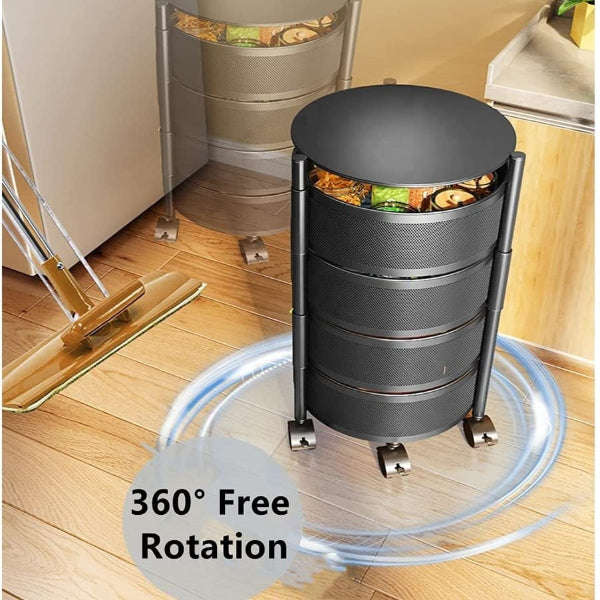 Rotating Kitchen Storage Rolling Mobile Metal Mesh Rack Vegetable Cart