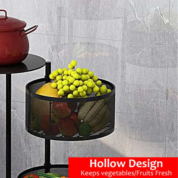 Rotating Kitchen Storage Rolling Mobile Metal Mesh Rack Vegetable Cart