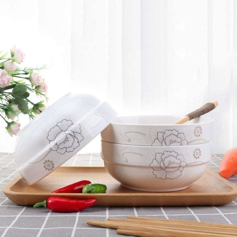 Set of 3 Large 25cm Stackable Kitchen Ceramic Bowls for Family Daily Use