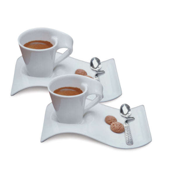 12 Piece Elegant Wave-Shape Porcelain Coffee Cups and Saucer Set