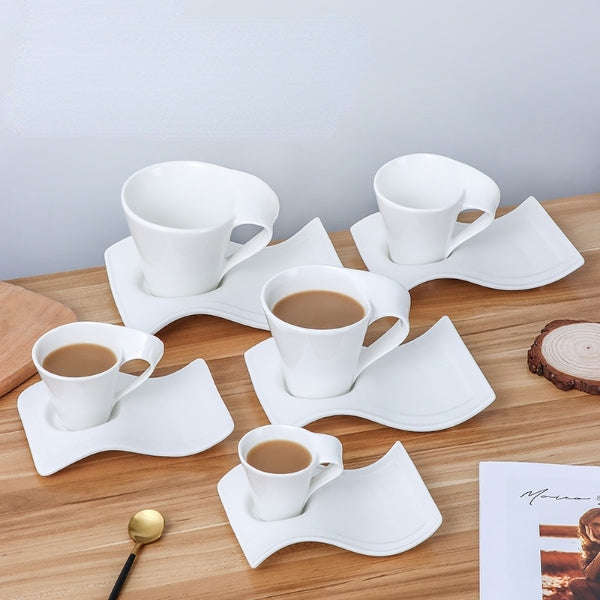 12 Piece Elegant Wave-Shape Porcelain Coffee Cups and Saucer Set