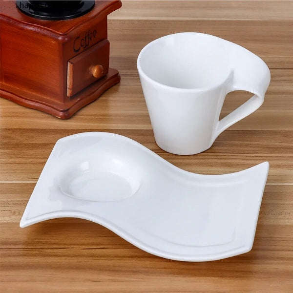 12 Piece Elegant Wave-Shape Porcelain Coffee Cups and Saucer Set