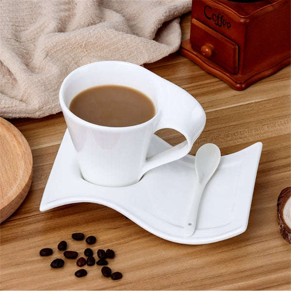 12 Piece Elegant Wave-Shape Porcelain Coffee Cups and Saucer Set