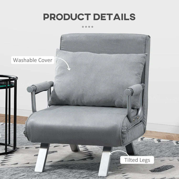 Foldable 2-In-1 Single Sofa Bed and Armchair with Pillow