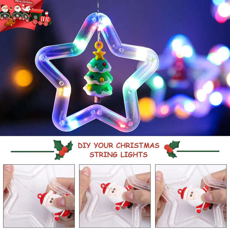 Festive Star Christmas Curtain String Lights  3M, 120 LEDs, USB Powered, Remote Controlled