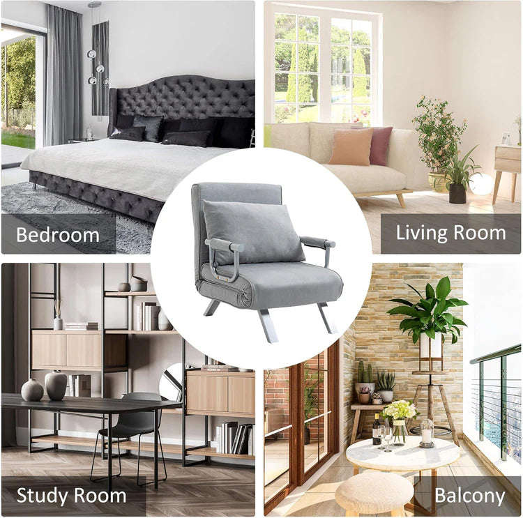 Foldable 2-In-1 Single Sofa Bed and Armchair with Pillow