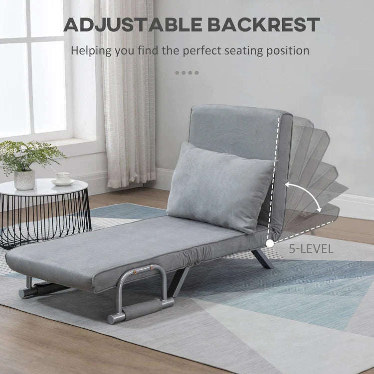 Foldable 2-In-1 Single Sofa Bed and Armchair with Pillow