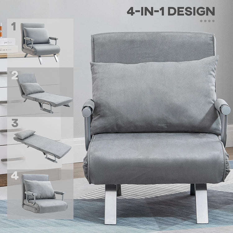 Foldable 2-In-1 Single Sofa Bed and Armchair with Pillow