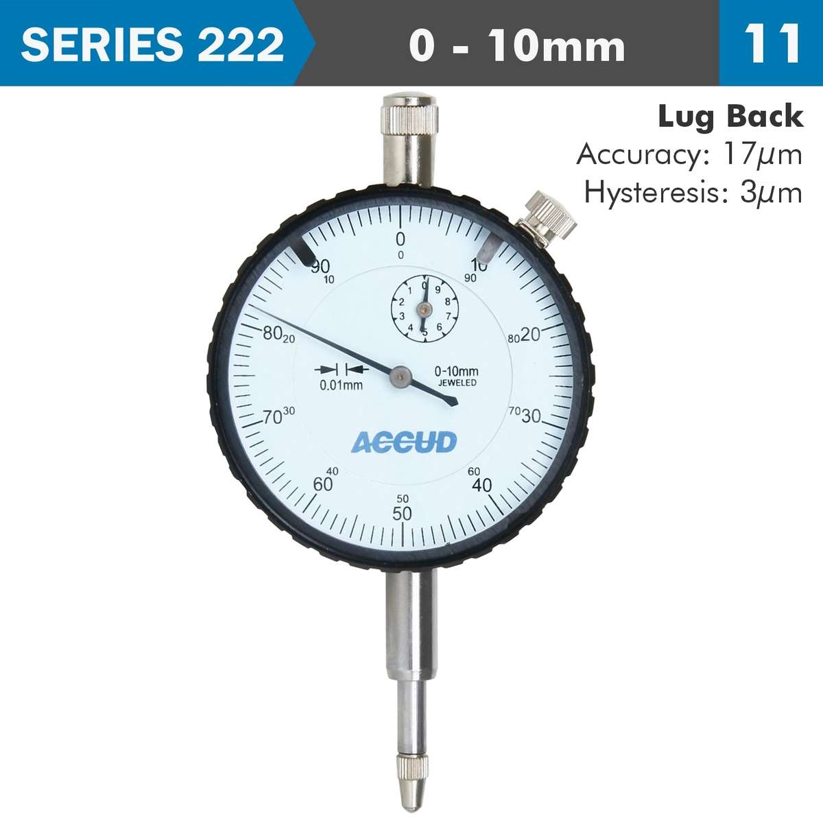 DIAL INDICATOR 10MM 0.01MM GRAD. LUG BACK