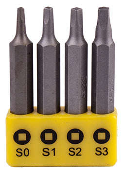 Screwdriver bit set square recess 4pce 50mm sq0.1.2.3