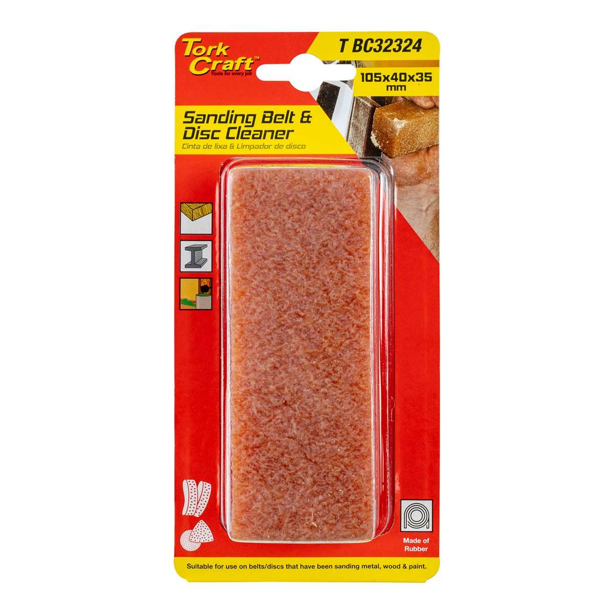 Sanding belt cleaner 105mmx40mmx35mm carded