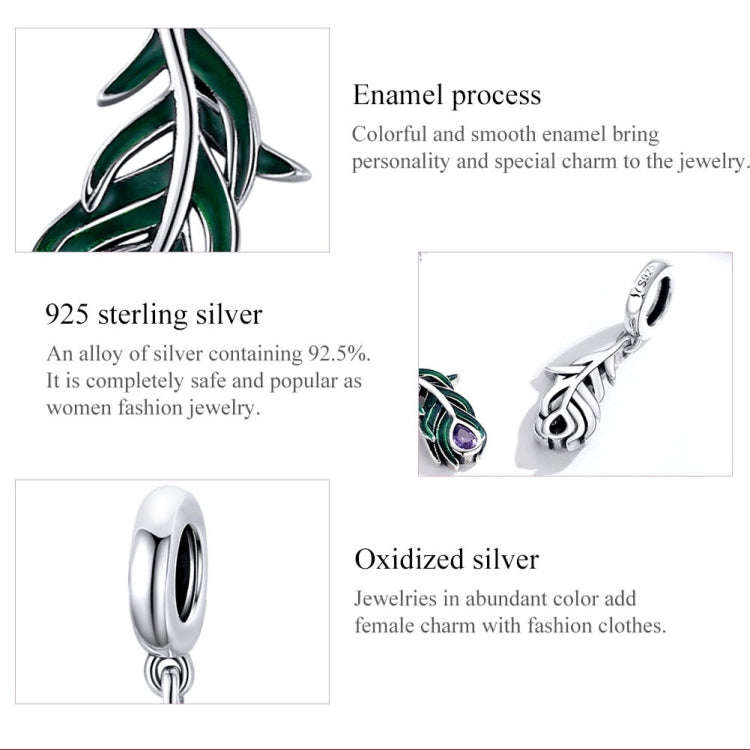 S925 Sterling Silver Peacock Feather Pendant DIY Bracelet Necklace Accessories