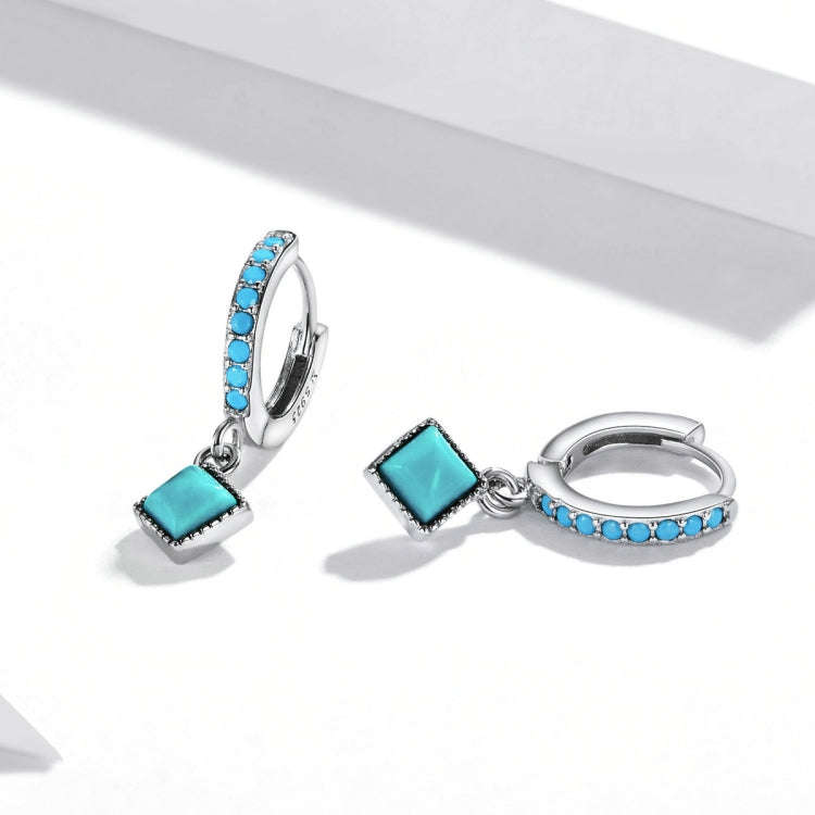 S925 Sterling Silver Rhombus Turquoise Women Earrings