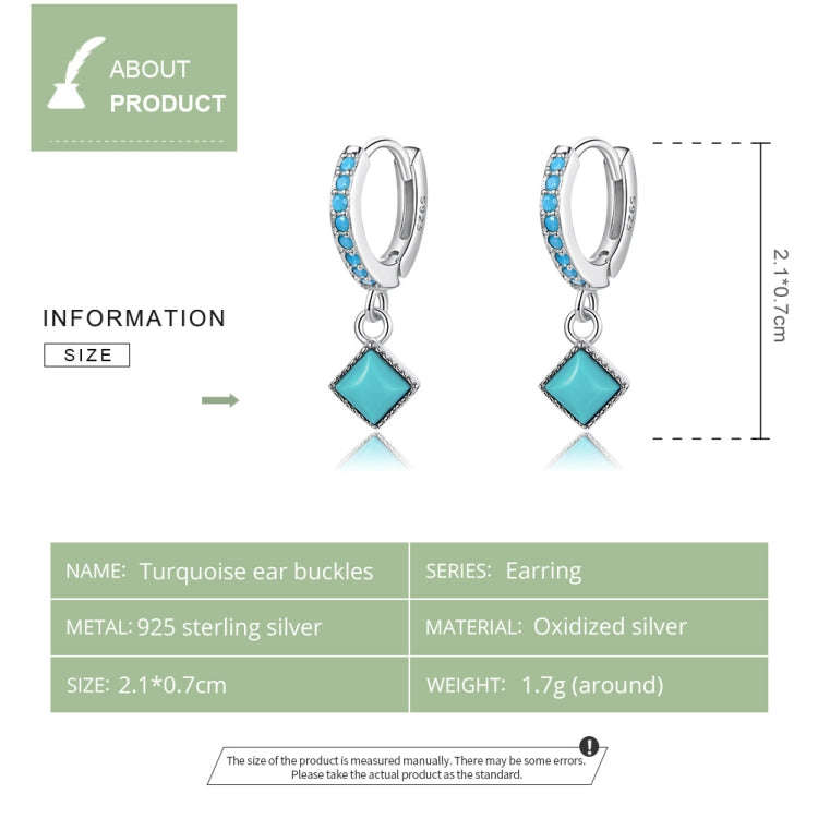 S925 Sterling Silver Rhombus Turquoise Women Earrings
