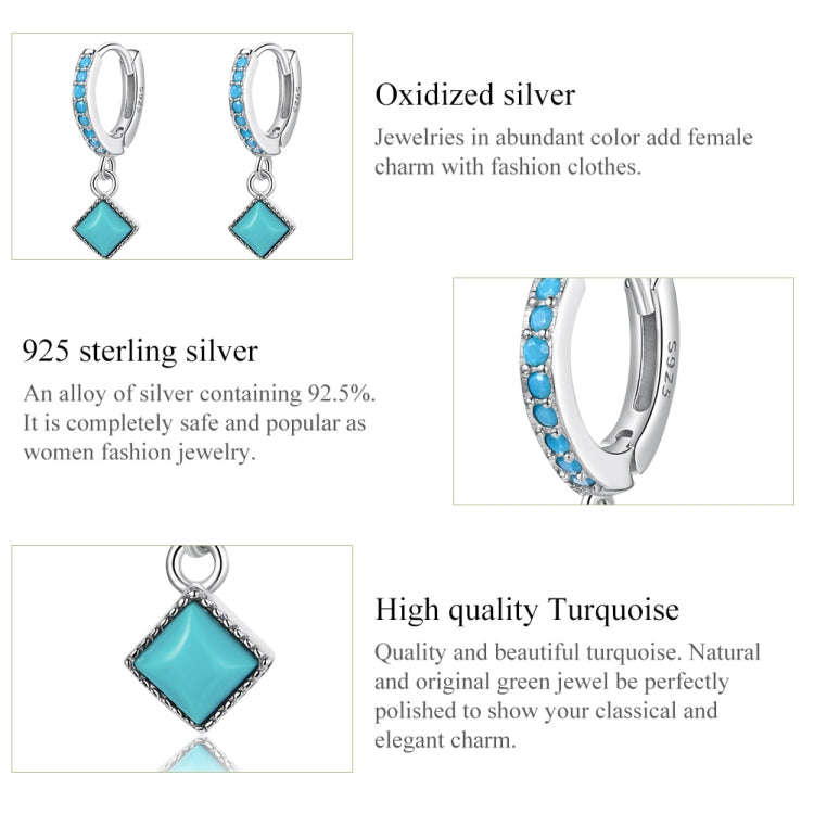S925 Sterling Silver Rhombus Turquoise Women Earrings