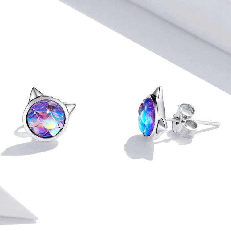 S925 Sterling Silver Fish Scale Cat Head Ear Studs Women Earrings