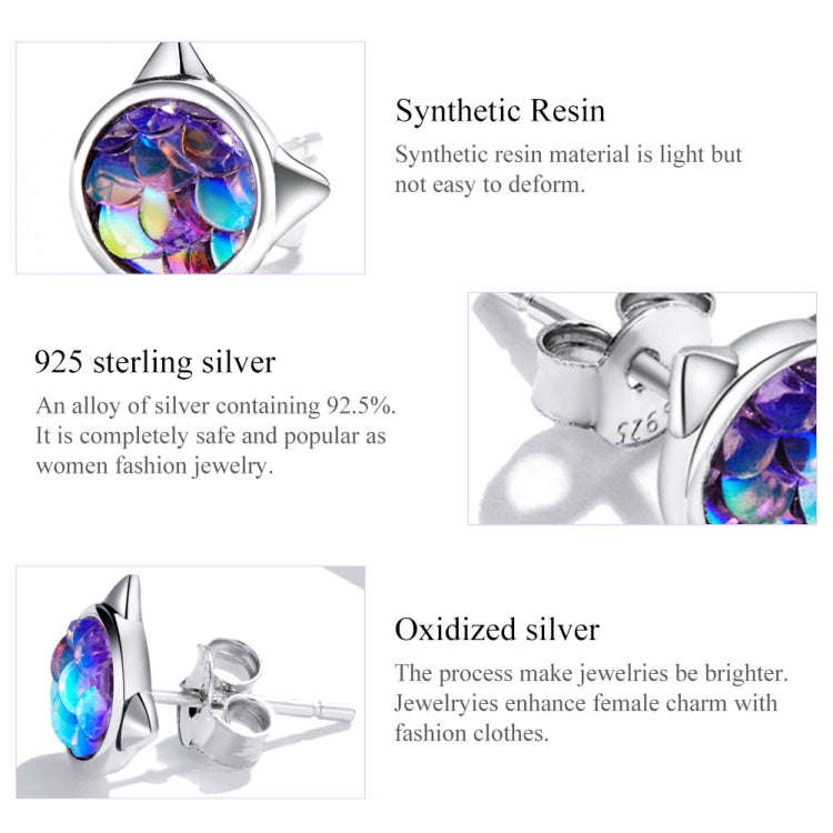S925 Sterling Silver Fish Scale Cat Head Ear Studs Women Earrings