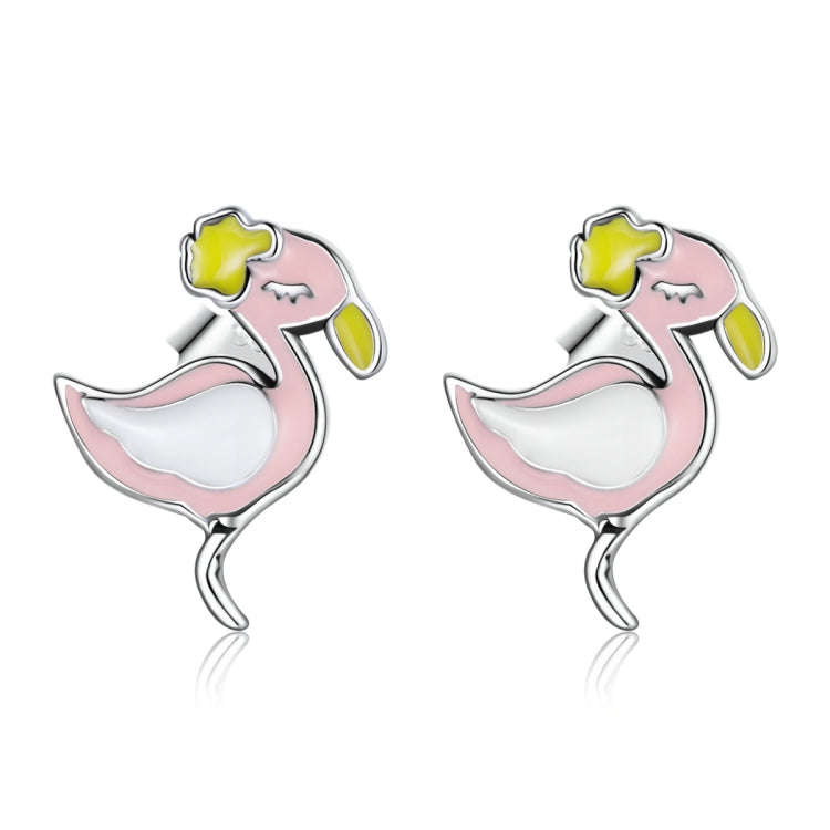 S925 Sterling Silver Fashion Pink Flamingo Ear Studs Women Earrings
