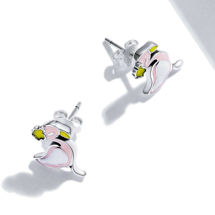 S925 Sterling Silver Fashion Pink Flamingo Ear Studs Women Earrings