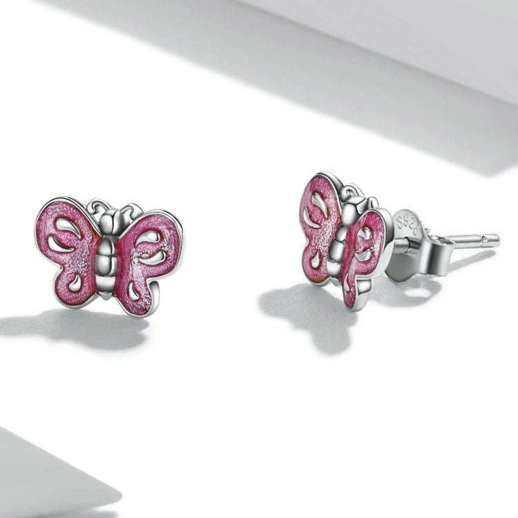 S925 Sterling Silver Pink Butterfly Ear Studs Women Earrings