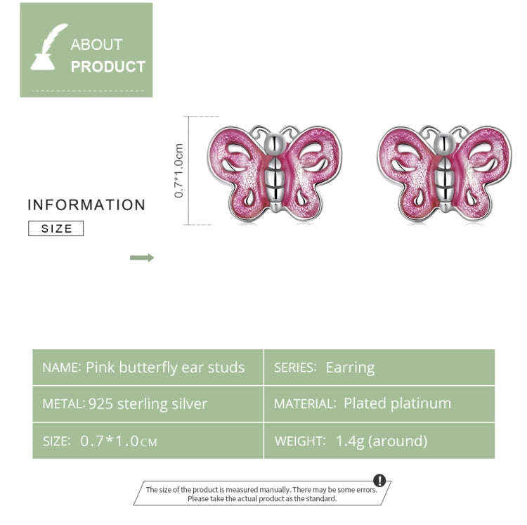 S925 Sterling Silver Pink Butterfly Ear Studs Women Earrings