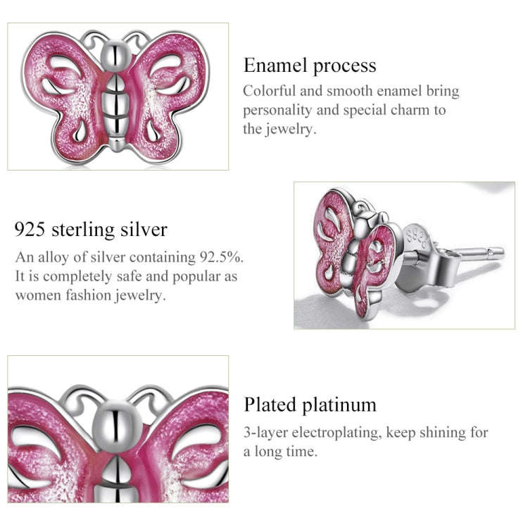 S925 Sterling Silver Pink Butterfly Ear Studs Women Earrings