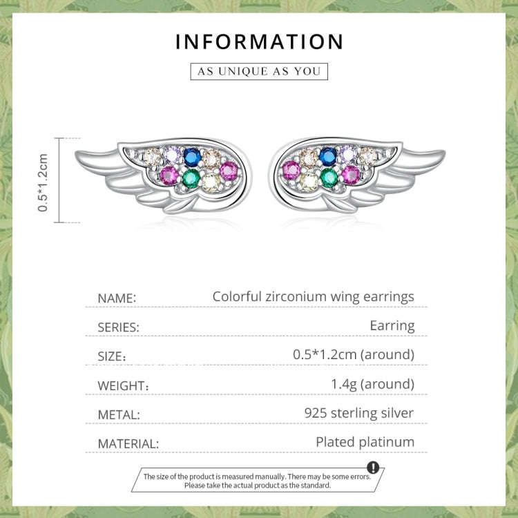 S925 Sterling Silver Colorful Zircon Wing Ear Stud Women Earrings