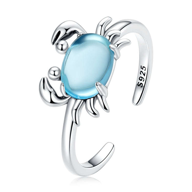 S925 Sterling Silver Cute Crab Women Open Ring